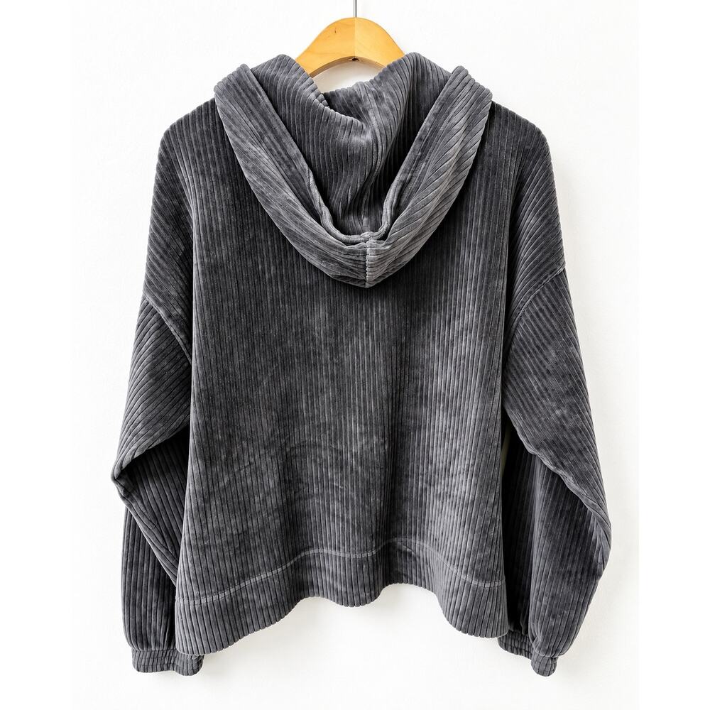 Aerie Y2K Velour Hoodie Small Charcoal Ribbed Oversized Cozy Lounge - Picture 3 of 9